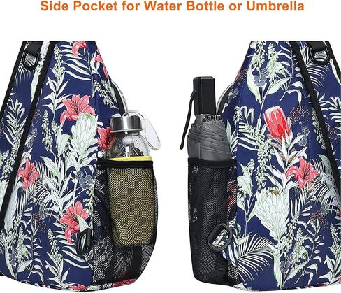 MOSISO Sling Backpack,Travel Hiking Daypack Pattern Rope Crossbody Shoulder Bag, Navy Blue Base Tulip in Saudi Arabia