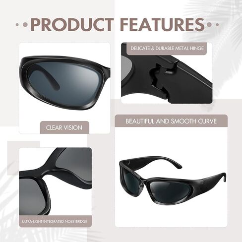 Queekay 4 Pairs Y2K Wrap Around Sunglasses Oval Dark Futuristic Sunglasses Trendy Aesthetic Silver Oval Shades for Women Men Outdoor Sports, Multicolor in Saudi Arabia