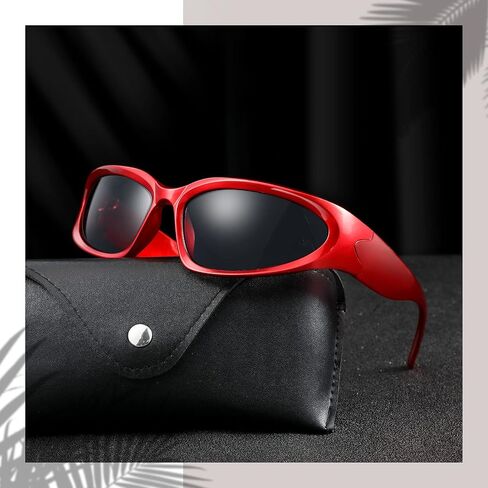 Queekay 4 Pairs Y2K Wrap Around Sunglasses Oval Dark Futuristic Sunglasses Trendy Aesthetic Silver Oval Shades for Women Men Outdoor Sports, Multicolor in Saudi Arabia