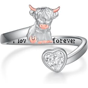Highland Cow Ring 925 Sterling Silver Highland Cow Rings with I Love You Forever, Scottish Western Highland Cow Jewelry for Women Highland Cow Gifts