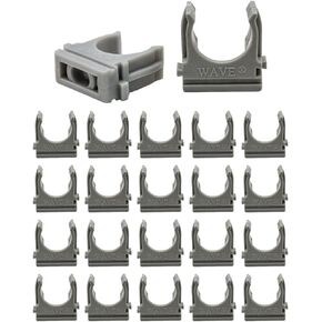 Plastic Pipe Clip 25 mm - Water Pipe Clamps for PVC Fittings, 20 Pcs - PVC Clips for Water Pipes & Tubing Hoses Support, Without Screws, Compatible with 3/4" PVC Pipe