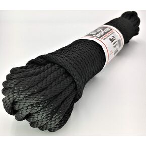 GREAT WHITE #8, 1/4" x 100' Black Sash Cord, 100ft. Hank, Natural, Made in USA, Cotton, Tie Down, Camping, Rigging,Crafts, Theatre, Window Replacement, Entertainment Grade, Rope,DIY & Home Improvement