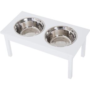 PawHut 2 Stainless Steel Pet Bowls, 23" L Durable Wooden Heavy Duty Dog Feeding Station - Black