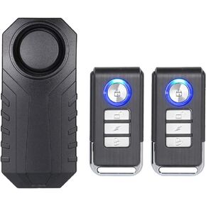 Wireless Bicycle Motorcycle Alarm, Waterproof Anti-Theft Security Sensor Alarm with 113dB Super Loud Sound, 7 Level Sensitivity (2 Remote Control Included)