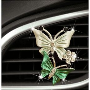 Car Vent Clips Charms, Cute Dual Butterfly Diamond Rhinestone Car Vent Clip Air Freshener Sparkly Bling Girl Car Accessories for Women (Green)