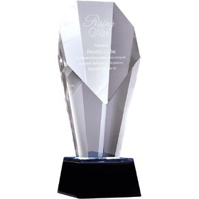 Baudville Custom Engraved Spotlight Crystal Trophy Awards with Blue Accent - Comes with Elegant Black Gift Box - Staff Recognition (Custom Logo)