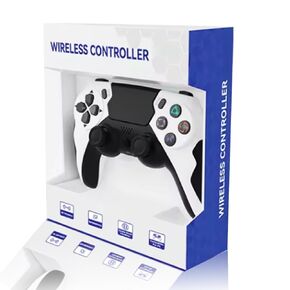 Play+ Wireless Controller Compatible with PS4/Pro/Slim/PC, Beautiful Wireless Gamepad with Enhanced Precision Joystick/Turbo/Dual Vibration/Audio Function (WHITE & BLACK)