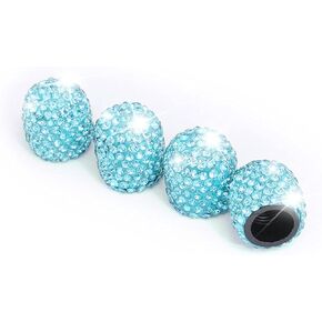 Car Wheel Tire Valve Caps, 4 Pack Handmade Bling Crystal Rhinestones, Dustproof Wheel Tire Valve Caps for Most Vehicles, Car Accessories for Women and Men (Blue)