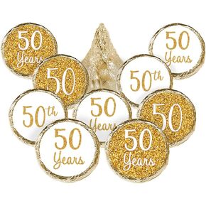 Gold 50th Anniversary Chocolate Kisses Party Favor Stickers, 50th Wedding Anniversary Decorations - 180 Labels