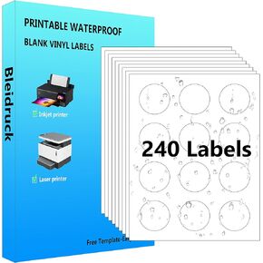 240 Circle Stickers 2" Round Labels 20 Sheets Waterproof Matte White Round Stickers Vinyl Sticker Paper Dries Quickly for Inkjet Printer