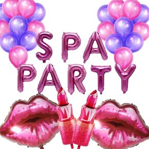 32 Pcs Spa Party Decorations Balloons Spa Theme Birthday Party Supplies Lipstick Cosmetics Balloons for Girls Spa Day Makeup Party (pink)
