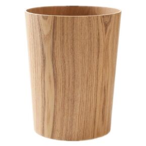 Wood Trash Can, Round Stackable Wastebasket, Natural Wood Garbage Recycling Bin for Bathrooms, Powder Rooms, Kitchens, Home Offices (B-Light Wood)