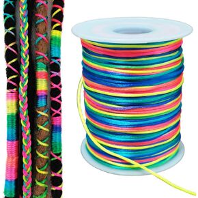 328Feet Rainbow Nylon String Cord for Hair Braids Locs Twists 1.5mm Satin Thread for Beading Bracelet Necklace Jewelry Making DIY Craft Chinese Knot Macrame Cord