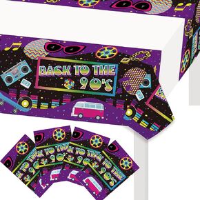 Letromp 4pcs Back to The 90's Tablecloth Retro Radio 90s Party Tablecovers Throwback 90's/Funny 1990's/I Love 90s/Rock Punk Music Dance Disco Hip Hop Birthday Wedding Party Supplies Decoration