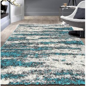 Rugshop Contemporary Abstract Design Plush Shag Runner Rug 2' x 7' Turquoise