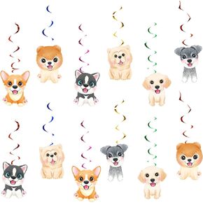 12 Pcs Dog Paw Prints Puppy Hanging Swirls Ceiling Streamers Decorations, for Dog Paw Prints Birthday Party Favors Supplies and Baby Shower Decorations