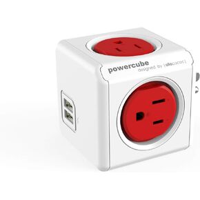 Allocacoc USB Wall Plug, PowerCube Original, 4 Outlets and 2 USB Ports, Cell Phone Charger, Power Adapter, Surge Protection, Compact for Travel, Home and Office, Space Saving, ETL Certified