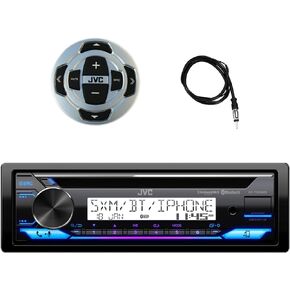 JVC Single DIN Marine MotorSports Bluetooth USB AUX AM/FM Stereo CD Player Receiver with Wired Remote Control, 40" Antenna
