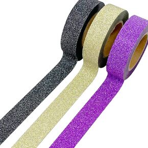 allydrew Glitter and Shine Washi Tapes Decorative Masking Tapes (Set of 3), Gold Glitz and Snake Print