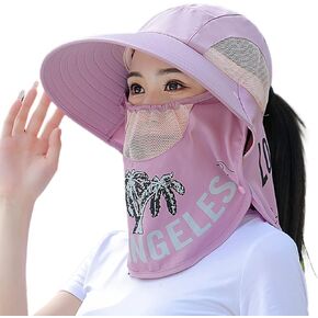 Women Sun Fishing Hats Wide Brim UV Protection Foldable Ponytail Summer Hat with Detachable Flap