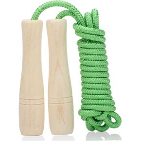 Jump Rope for Kids, Adjustable Toddler Skipping Rope with Wooden Handle, 7.8ft Child Jumping rope for Girls and Boys Workout Outdoor Activity Green