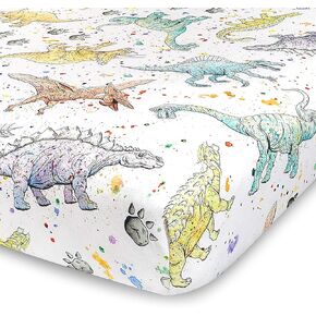 Watercolor Dinosaur Jersey Knit Cotton Crib Sheet | Extra Soft and Stretchy