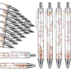 Chuangdi 24 Pcs Bridal Shower Ballpoint Pens Retractable Black Ink Wedding Pens with Quotes for Guest Book Writing Games Gifts Wedding Favors Souvenir Office Teacher Supplies(Leaf)