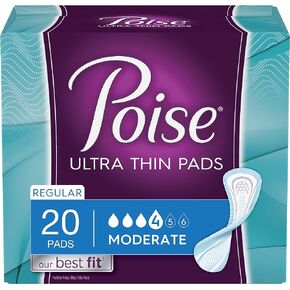 Poise Ultra Thin Incontinence Pads, Moderate Absorbency, Regular, Unscented, 216 Count (2 Packs of 108)