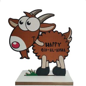 Eid Mubarak Wooden Decorations, Muslim Islam Eid Al Adha Wooden Ornaments, Happy Eid Al-adha Table Top Sheep Shape Decor, for Home Party Supplies Indoor