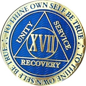 RecoveryChip 17 Year Reflex Blue Gold Plated AA Medallion Alcoholics Anonymous Chip XVII