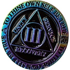 3 Year AA Medallion Reflex Rainbow Plated Black Sobriety Chip III
