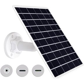 5W Solar Panel Compatible with Rechargeable Battery Powered Cam, for Security Camera Outdoor, 5V Camera Solar Charger Waterproof with Micro USB/USB-C Port/DC 3.5mm 3in1 Cable, 360° Adjustable Bracket