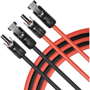5FT Black + Red 10AWG(6mm²) Solar Panel Extension Cable Wire, Solar Adaptor Cable with Female and Male Connector - Set of 2