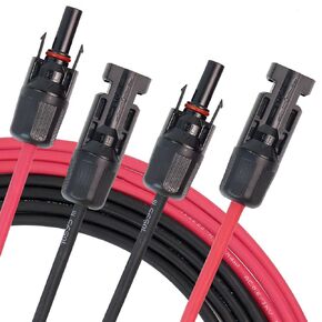 Solar Panel Extension Cables Wire - 3FT 10AWG Solar Extension Cable Kit with Female & Male Waterproof Connectors Solar Panel Adapter for Car,Boat,Outdoors,RV, Photovoltaic Systems（1M/6mm² Red + Black）