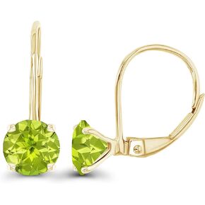 14k Gold Plated 925 Sterling Silver 6mm Round Hypoallergenic Genuine Birthstone Leverback Earrings