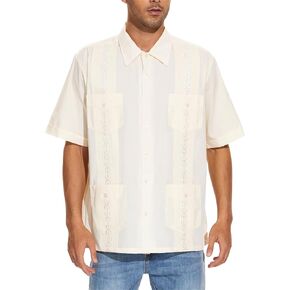 MAXJON Men's Guayabera Shirts for Mens Cuban Shirts Short Sleeve Shirt