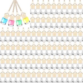 300 Pcs Car Diffuser Bottles 4.8ml Empty Car Hanging Air Fresheners Diffuser Bottles Clear Glass Perfume Bottles Car Pendant Vials Diffuser Fragrance Aromatherapy Bottle (Cylinder)