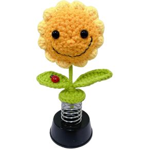 Handmade Knitted Flower Car Accessories, Flower Dashboard Decorations,Crochet Smiley Sunflower Gadgets Car Décor for Women Girl Car Interior Desk Ornaments