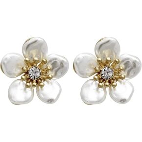 Lonna & Lilly Women's Gold-Tone and White Flower Stud Earrings, 0.5