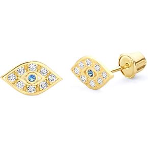 14k Yellow Gold Evil Eye CZ Stud Earrings with Screw Back