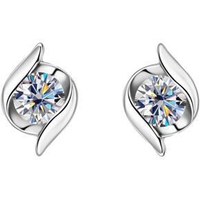 LOVE&CLOVER 0.5ct / 5mm Moissanite Stud Earrings for Women 14K White Gold Plated S925 Sterling Silver Gifts for Women