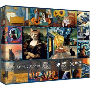Cat Puzzles for Adults 1000 Piece, Kitten Animal Jigsaw Puzzle, Classic Artists Cat Puzzles for Adults Funny