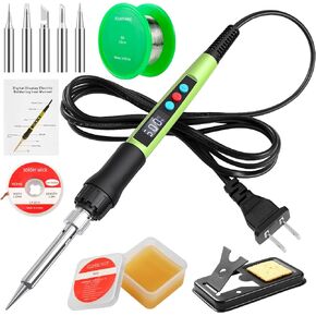 Soldering Iron Kit,100W LED Digital Solder Iron Soldering Gun kit with Ceramic Heater,11 in 1 Adjustable Temperature Soldering Kit with Tips,Solder Wick Braid,Stand,Solder Wire,Sponge,Flux Paste