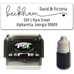 Custom Return Address Stamp, Self Inking Pre-Inked, Bundle with Stamp, Extra Refill Ink and 100 Matching Adhesive Address Label Stickers - Sweet Accent Heart Design