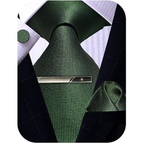 Christmas Tie Pocket Square Cufflinks and Clip Set, Snowflake Deer Tie with Handkerchief for Men