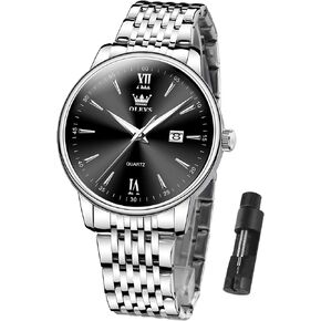 OLEVS Mens Watches，Big Face Watches for Men，Mens Stainless Steel Band Watches，Mens Waterproof Watches，Men Day Date Watches，Analog Quartz Men's Watches，Relojes para Hombre，Fashion Business Watch Men