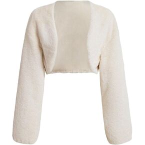 Verdusa Women's Open Front Long Sleeve Faux Fur Fuzzy Crop Jacket Outerwear Cardigan