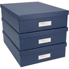 Bigso Oskar Fiberboard Label Frame Document Letter Box | File Organizer Document Box for Important Paperwork | Document Storage Box with a Lid & Metal Label Window | 3.3″x10.2″x13.8″ | 3 Pack | White