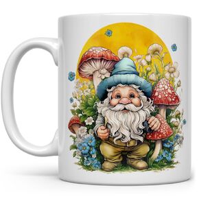 Garden Gnome Coffee Mug, Cozy Mushroom Whimsical Cottagecore Nature Cup (11oz)