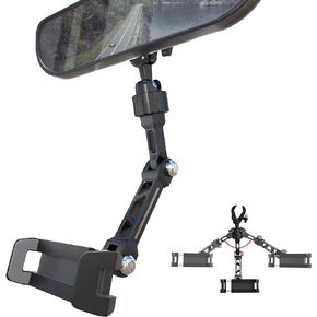 Rear View Mirror Phone Holder for Your Car Aluminum Alloy Arm Multi-Angle Adjustment,Rotatable Universal Cell Phone Car Mount for 4-7 Inch iPhone and Android Phones